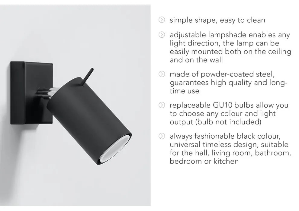 Čierne bodové svietidlo 8x10 cm Etna – Sollux