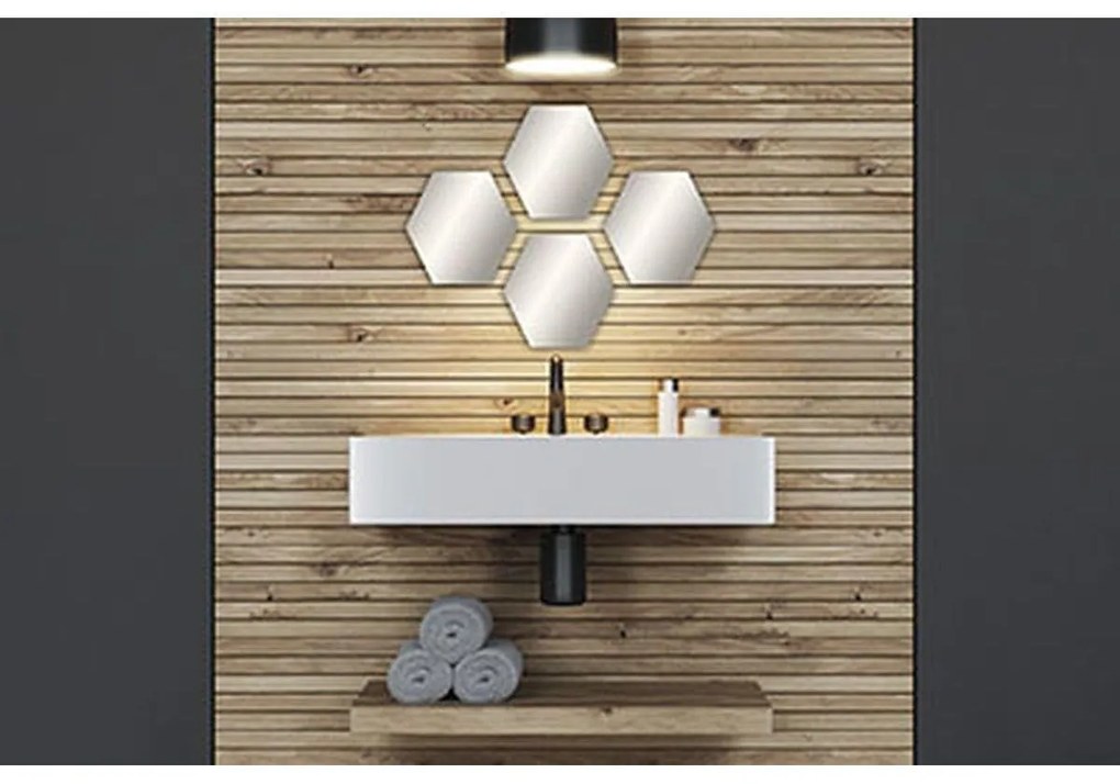 TENDANCE Zrkadlo Levi Hex, strieborné, sada 4ks