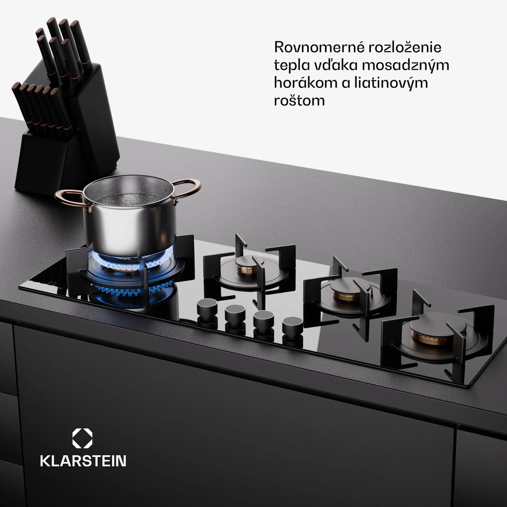 Klarstein Goldflame 4 Slim, plynová varná doska, 4 horáky, sebestačná, zemný plyn/propán, nehrdzavejúca oceľ