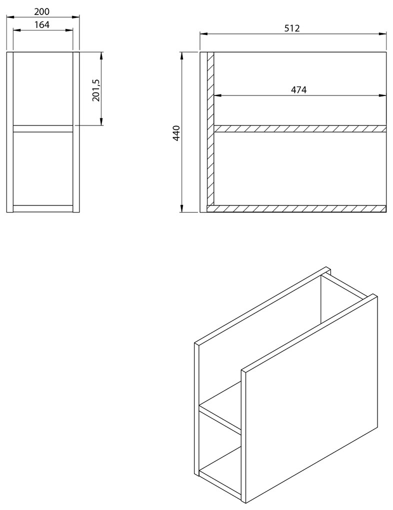 Sapho Sapho, LOREA skrinka 180x46x51,5cm (80+20+80cm), biela matná, LE080-3131-04