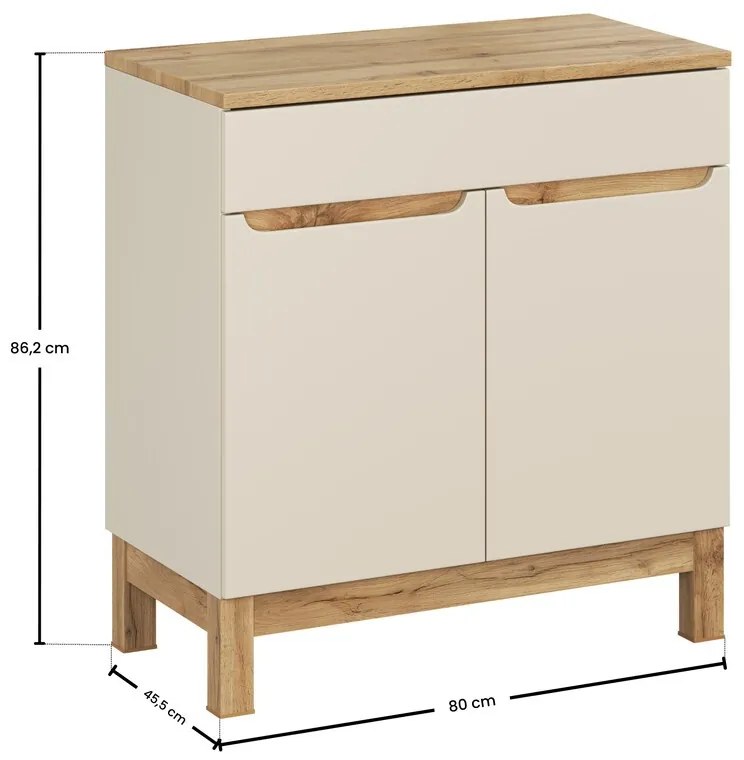 Skříňka pod umyvadlo Bali Casad s deskou 80 cm kašmírová/dub wotan