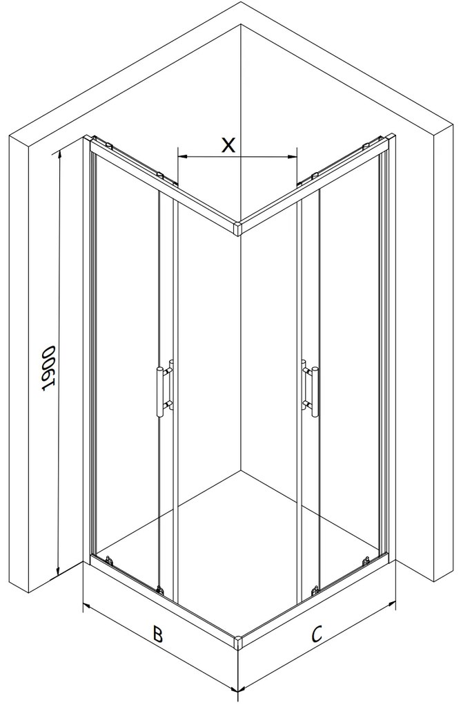 Mexen Rio, štvorcový sprchovací kút 90(dvere)x90(dvere)x190 cm, 5mm šedé sklo, čierny profil + biela sprchová vanička RIO, 860-090-090-70-40-4510