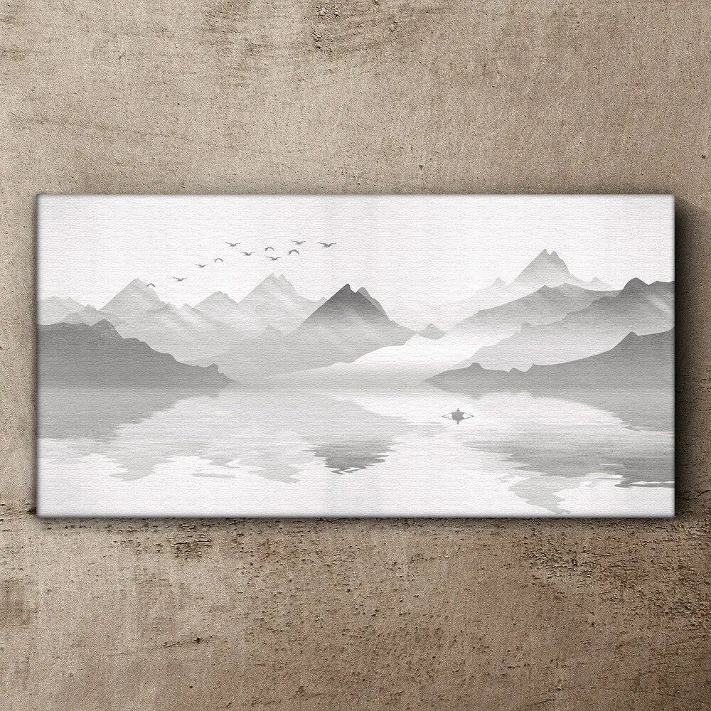 Obraz canvas Abstrakcia Jazero hory vtákov