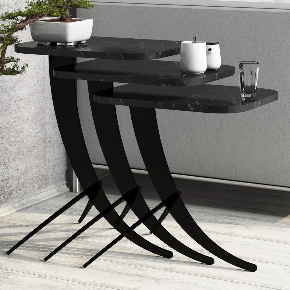 Odkladací stolík Pion Black Marble, 3 ks