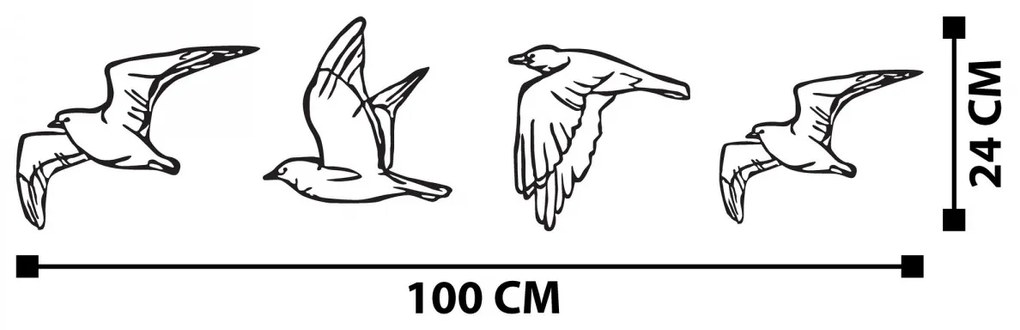 Nástenná kovová dekorácia Vtáky 100x24 cm čierna