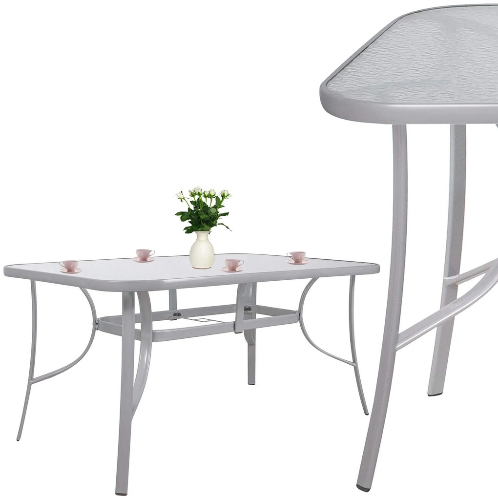 PreHouse Záhradný stôl 150cm: kov + sklo, šedý