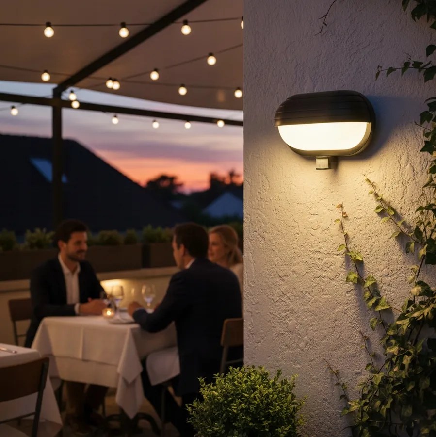 HADEX RIO vonkajšie nástenné svietidlo so senzorom 1xE27/60W/230V/IP44, čierna farba