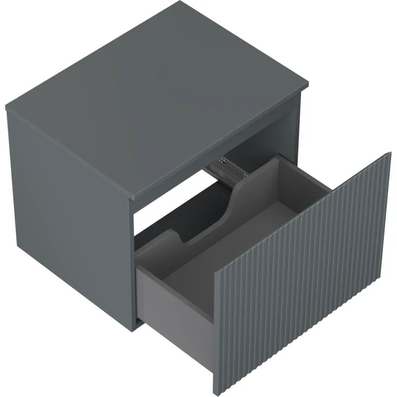 Mexen Rivel, kúpeľňová skrinka 60 cm s hornou doskou, 1 zásuvka, drážkovaná, grafitová matná, 91A20-06047-1-BFC66