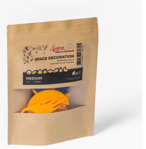 Súprava 8 žlto-modrých filcových vianočných dekorácií Spira Medium