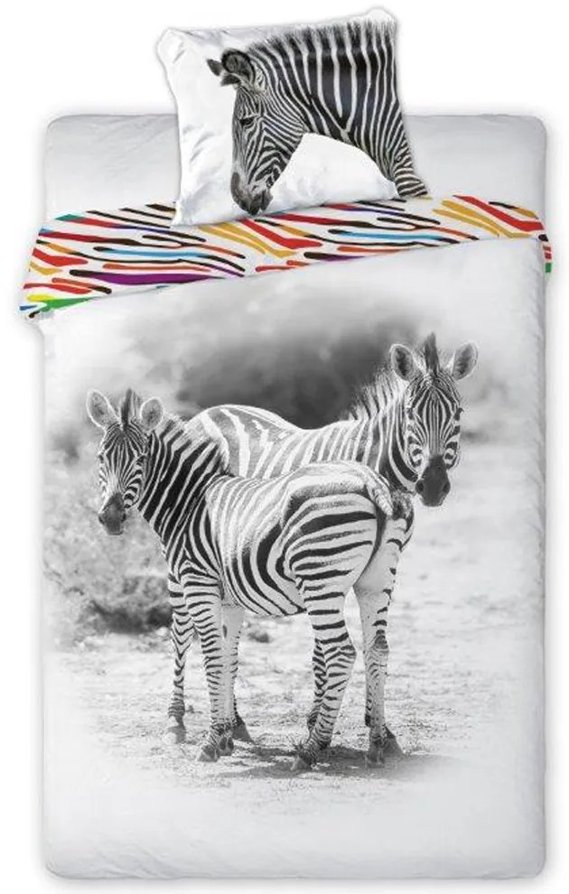 DETSKÉ BAVLNENÉ OBLIEČKY ZEBRA 160X200 CM, 1KS 70X80 CM VZOROVANÉ