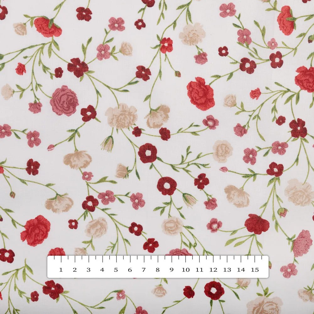 Biante Bavlnený okrúhly obrus Sandra SA-719 Červeno-béžové drobné kvietky na bielom Ø 140 cm