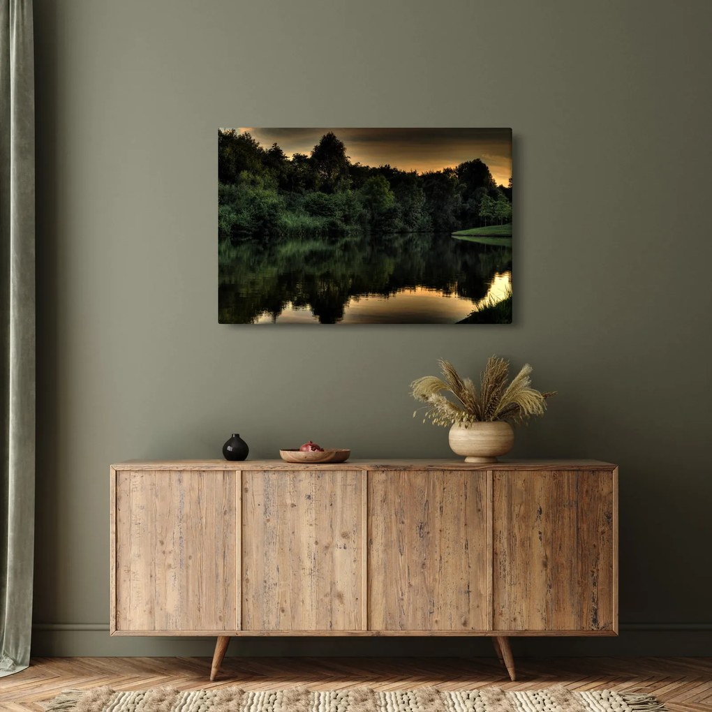 Obraz jazera pri lese (90x60 cm)