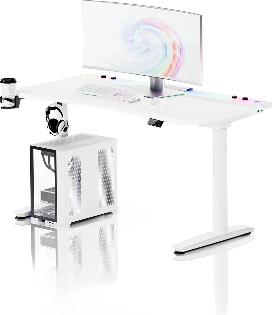 Elektrický herný stôl RGB s držiakmi, biely, 140 cm: Diablo X-Forge 1400