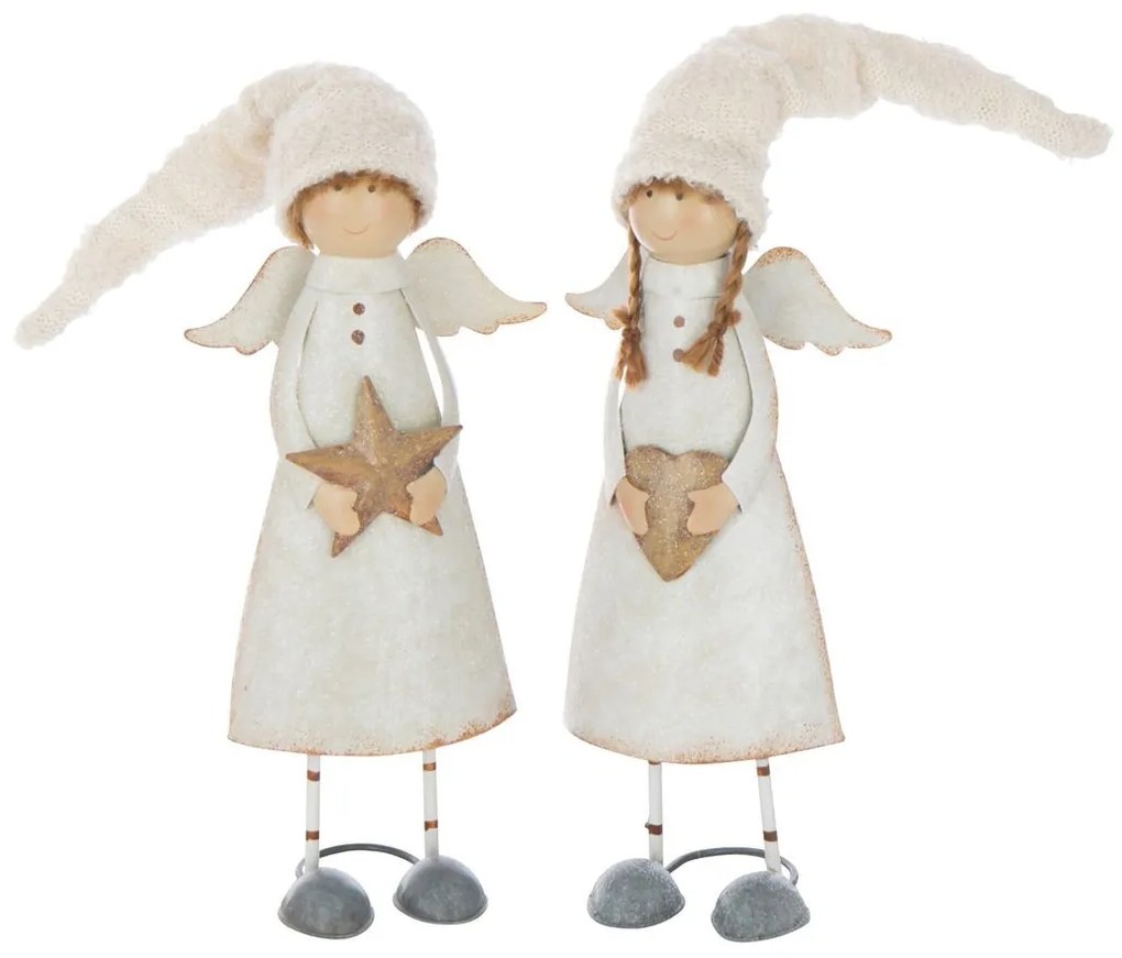 2ks biela antik dekorácia anjelikov s hviezdou a srdcom L - 12*8*42 cm