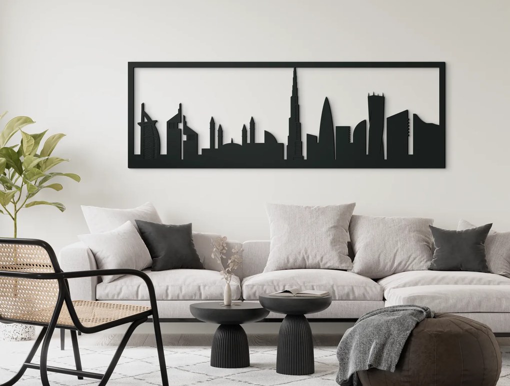 drevko Obraz Dubaj panoráma Rozmer obrazu: 29,5 x 89 cm, Farba dekorácie: Čierna