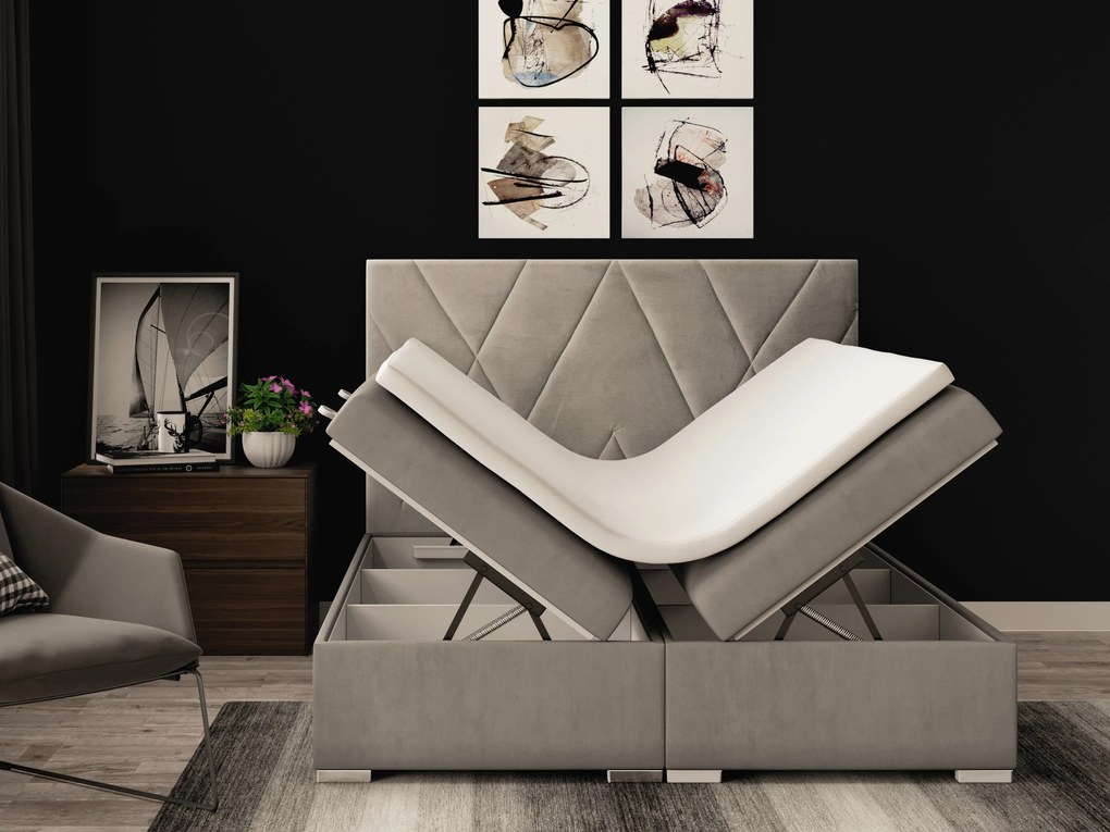 Manželská posteľ Boxspring 160 cm Lanarra (béžová) (s úložným priestorom). Akcia -20%. Vlastná spoľahlivá doprava až k Vám domov. 1020300