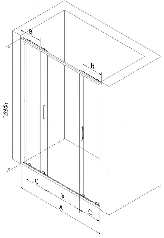 Mexen Exo, 2-krídlové posuvné 130x200 cm, 6mm číre sklo, čierny profil, 8152-130-000-70-00