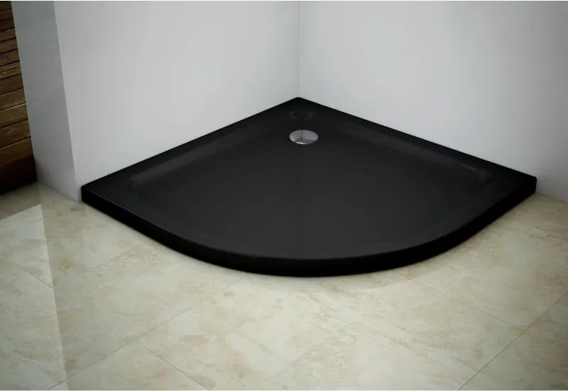 MEXEN SLIM - Štvrťkruhová sprchová vanička 90x90 cm + sifon, čierna, 41709090