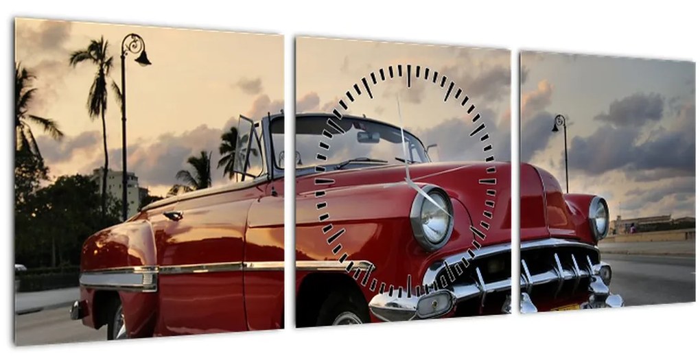 Obraz autá (s hodinami) (90x30 cm)