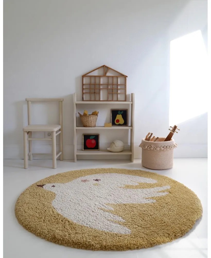 Okrovožltý detský koberec ø120 cm Bohemian Bird Miel – Nattiot