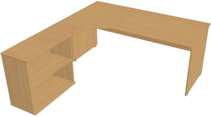 Rohový písací stôl UNI so skrinkou - dĺžka 1800 mm, pravý, buk