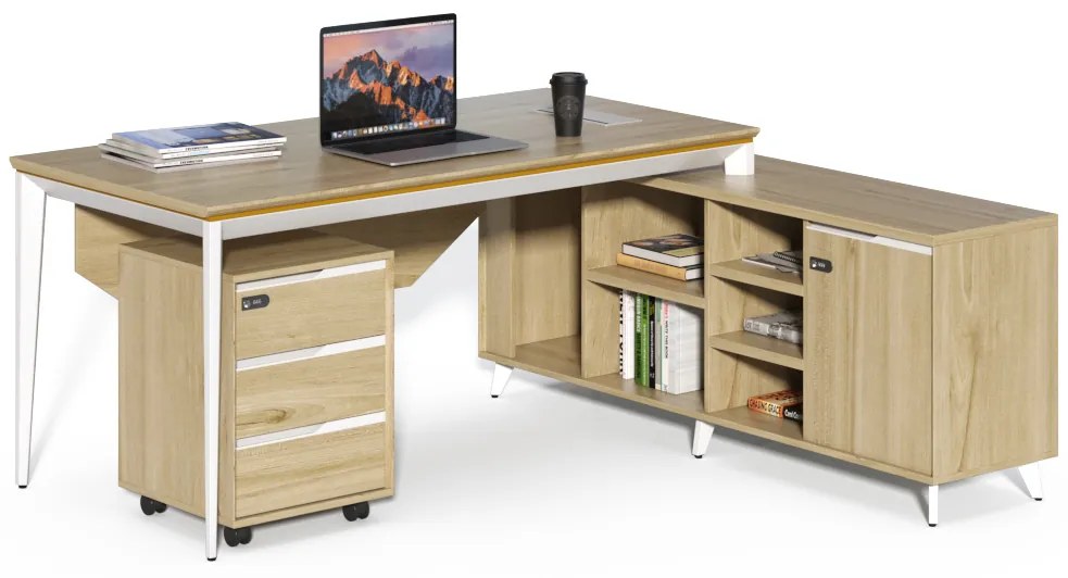 Kancelársky stôl s kontajnerom a komodou Houseland Profit Home 01 dub/biela