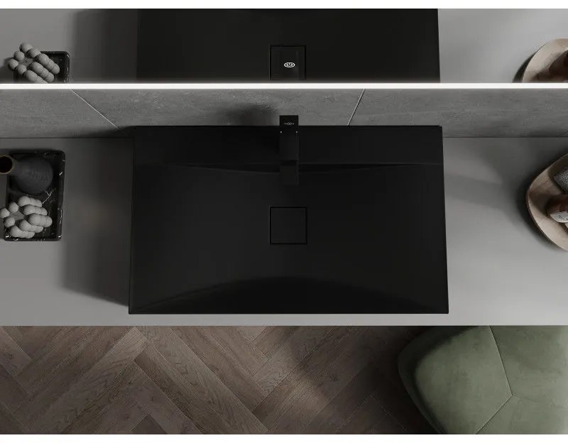 Mexen Poli, umývadlo na dosku z konglomerátu 1/O 80 x 48 cm, čierna matná, 23028071