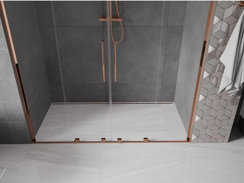 Mexen Velar L Duo, posuvné sprchové dvere do otvoru 170 cm, 8mm číre sklo, ružové zlato, 871-170-003-02-60
