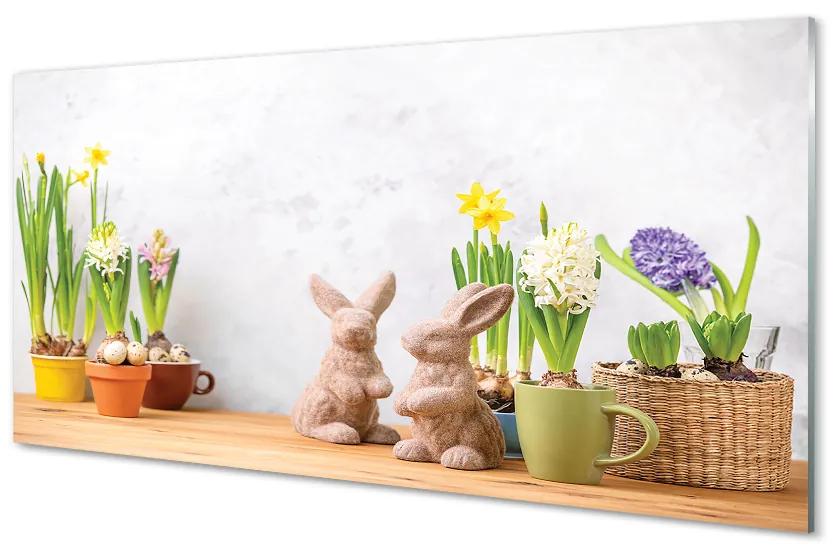 Nástenný panel  kvety králiky 120x60 cm