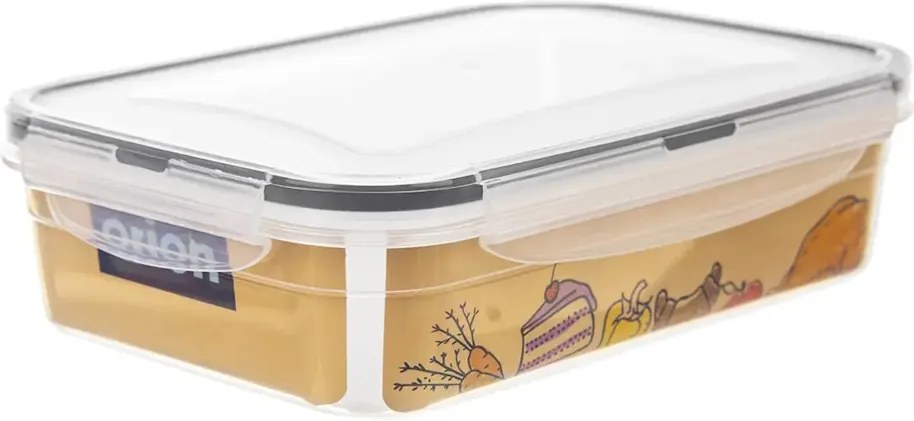 ORION Krabička na jedlo, tesniaca so 4 klipmi, 2 sekcie, 1 L, 21x15x6cm