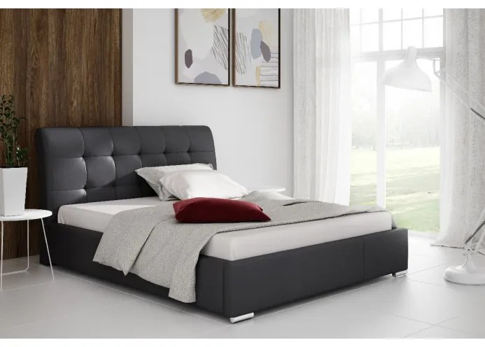 Moderná manželaská posteľ Evelyn s úložným priestorom čierna eko koža 180 x 200