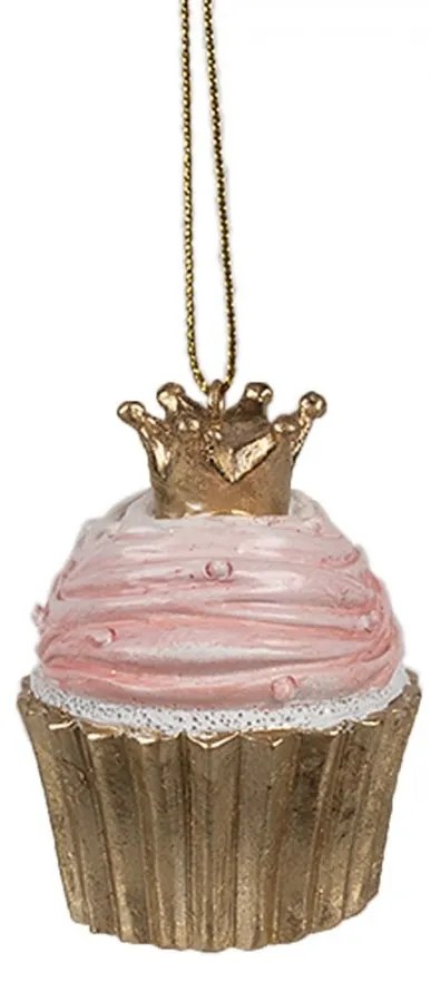 Ružovo-zlatá vianočná ozdoba Cupcake - Ø 4*6 cm