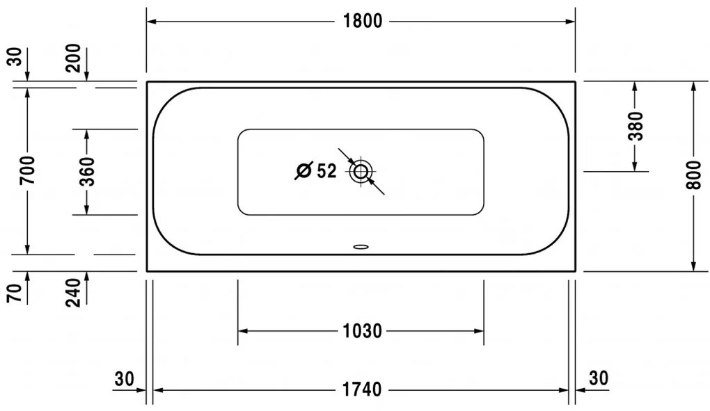 Duravit Happy D.2 - Vaňa na zabudovanie 1800x800 mm, biela 700314000000000