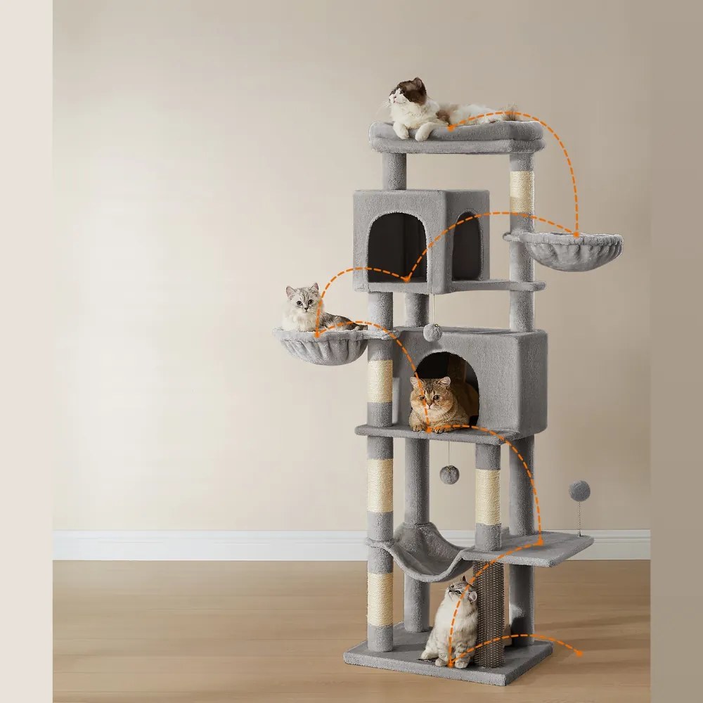 Feandrea Mačací strom TRISTAN, 57x45x175cm, šedá