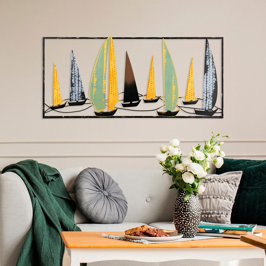 Nástenná kovová dekorácia Plachetnica 3 viacfarebná