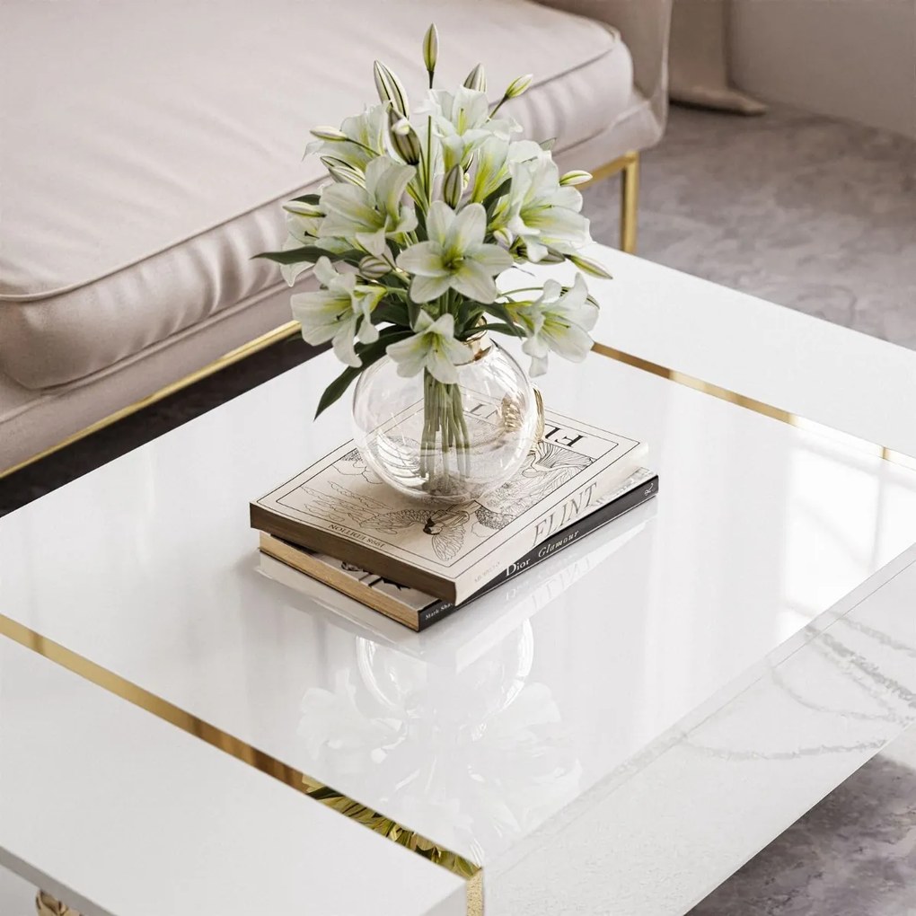 KONFERENČNÝ STOLÍK SANTINO BIELY VYSOKÝ LESK / ZLATÝ