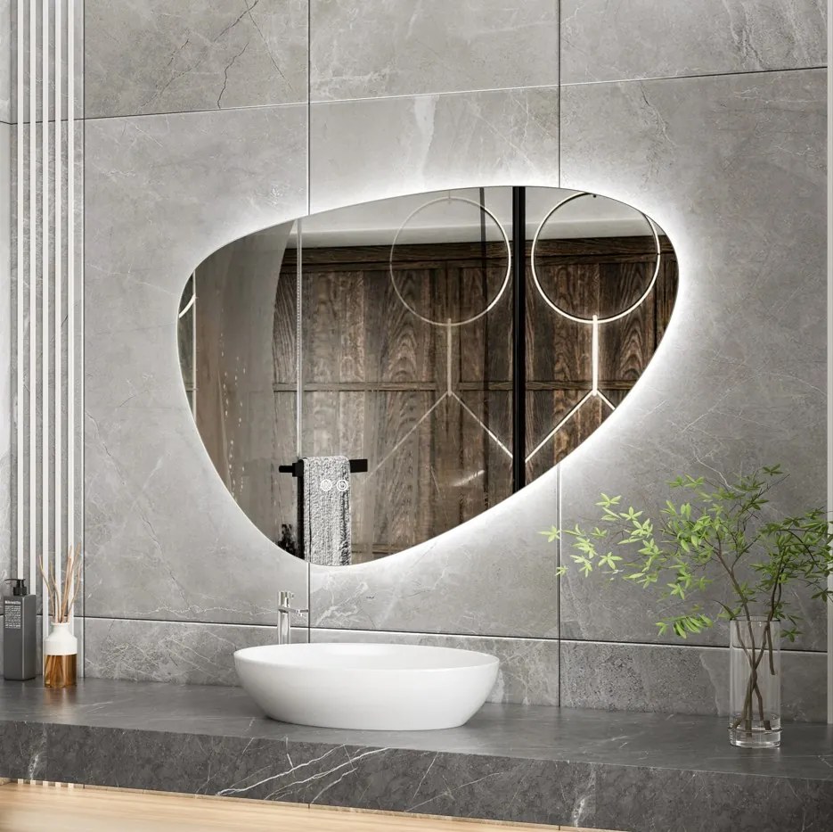 Erga Amelia, asymetrické LED zrkadlo 100x70 cm, 3630 lm, 3 farby svetla, zadné osvetlenie, ERG-V01-407-1070-00