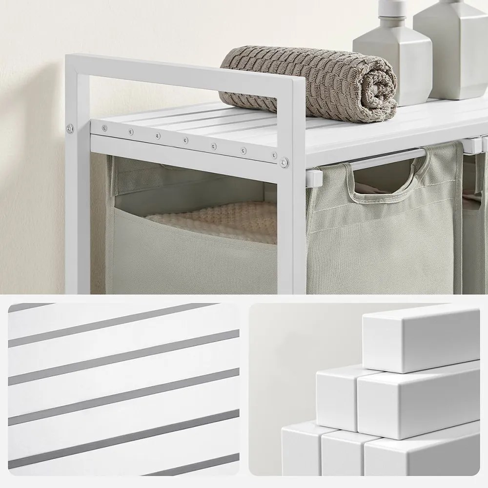 Trojdielny kôš na bielizeň, krémový