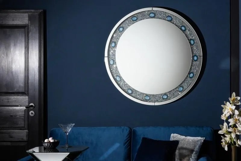 IIG -  Extravagantné nástenné zrkadlo DIAMONDS ACHAT 100cm okrúhle s achátovými kameňmi