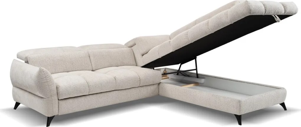 Rohová sedačka Fubu, šedo-krémová štruktúrovaná látka, pravý roh