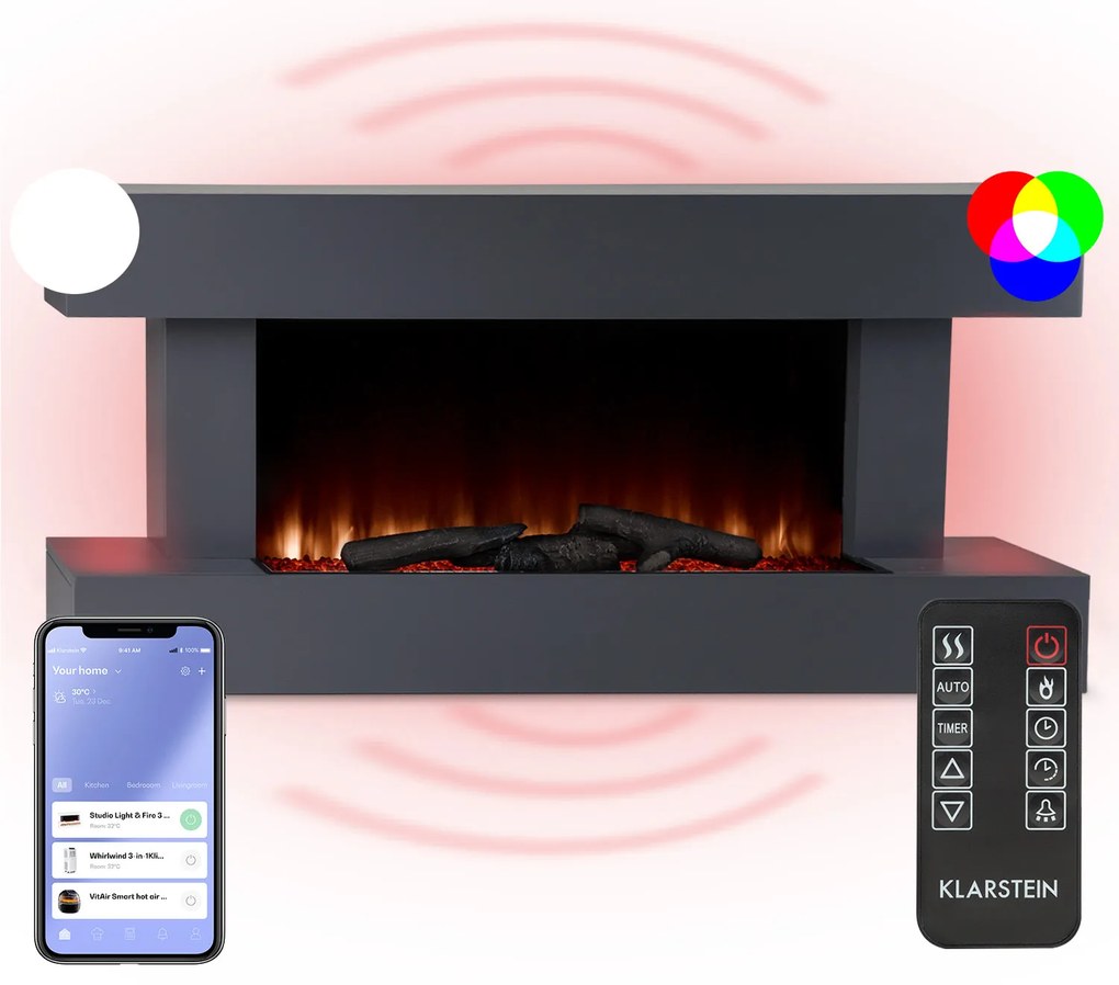 Klarstein Studio Light & Fire 1 Smart, krb, 1000/2000 W, MDF, WiFi Control