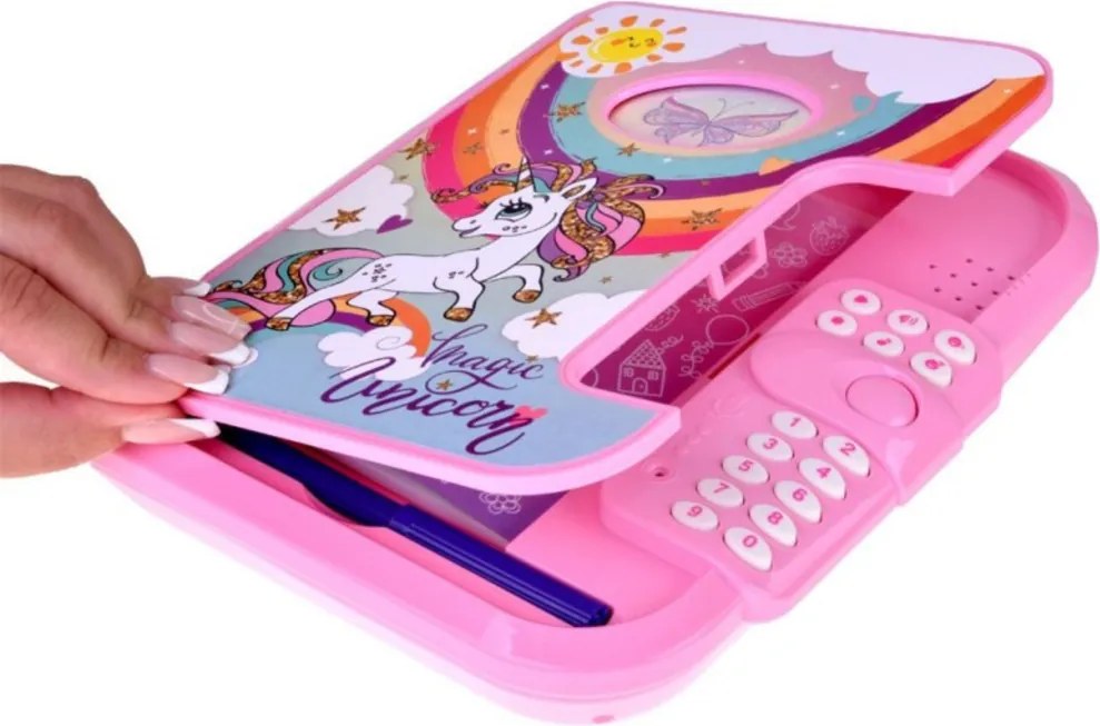 LEAN Toys Denník Zápisník Kód Jednorožec Nahrávanie hlasu Kvízové melódie Ružová