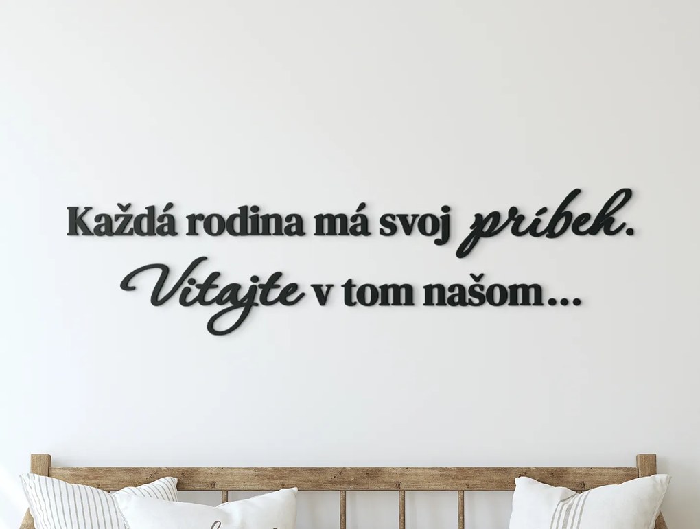 drevko Drevený citát Každá rodina má svoj príbeh Rozmer obrazu: 22 x 85 cm, Farba dekorácie: Čierna