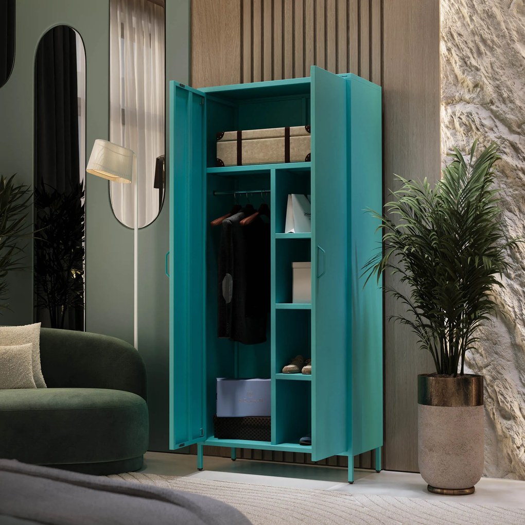 Šatníková skriňa FLAVIO, 800 x 1850 x 450 mm, Modern: morská farba