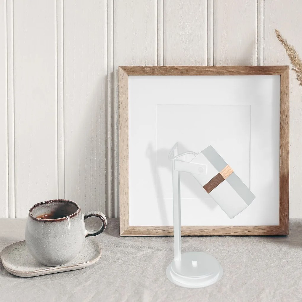 Stolná lampa Vidar, 1x drevené/biele kovové tienidlo, w
