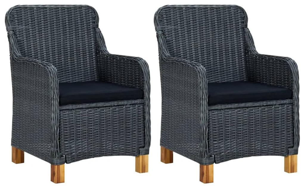 vidaXL Záhradné stoličky s podložkami 2 ks, polyratan, tmavosivé