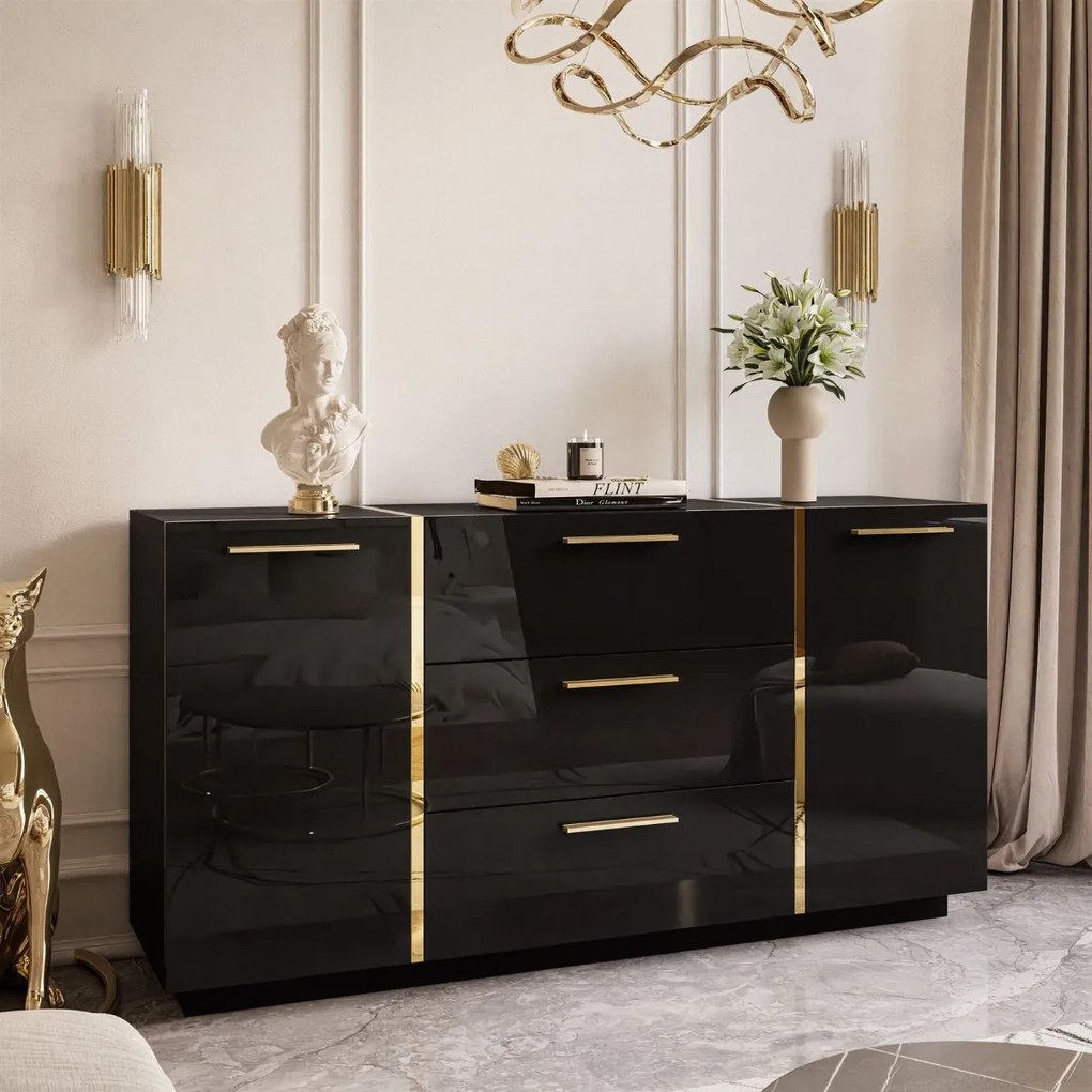 KOMODA SANTINO ČIERNY LESK / ZLATÁ 158 cm