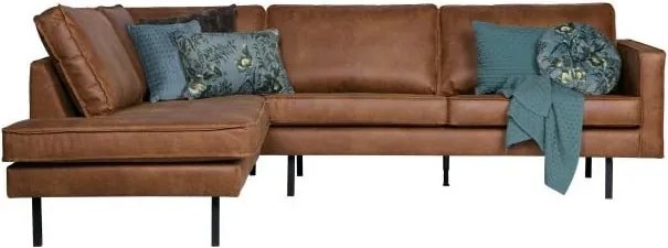 Hnedá rohová pohovka z imitácie kože (ľavý roh/do L) Rodeo – WOOOD