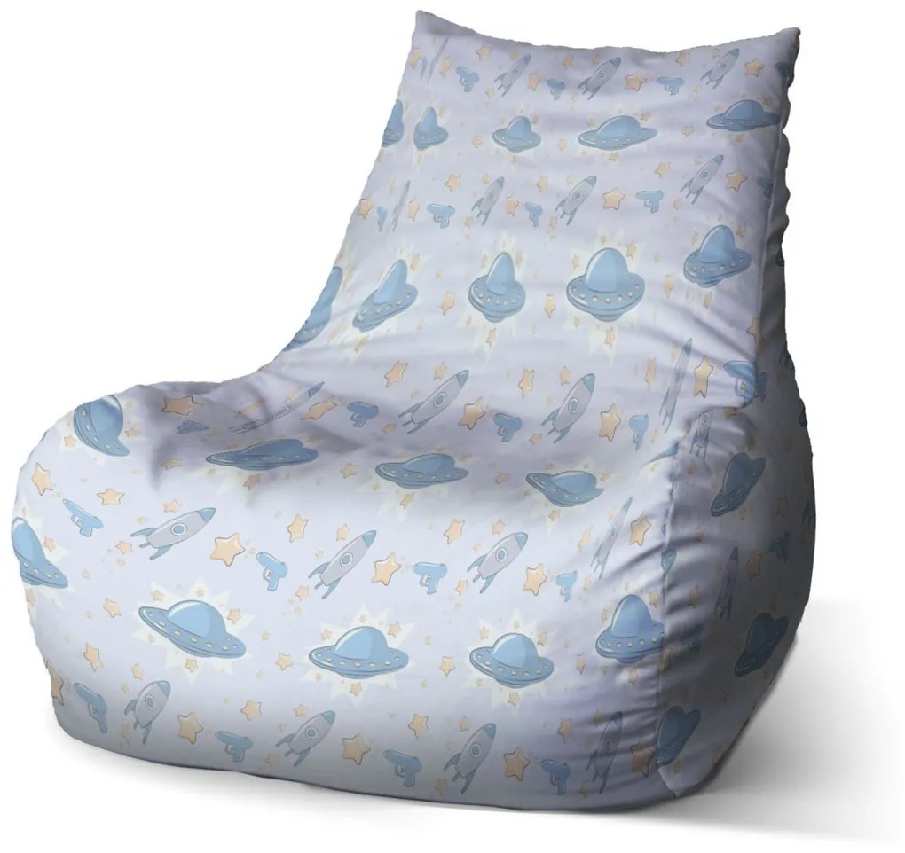 Sablio Sedací vak Bean Lietajúce taniere a rakety - 100 x 90 x 45 cm