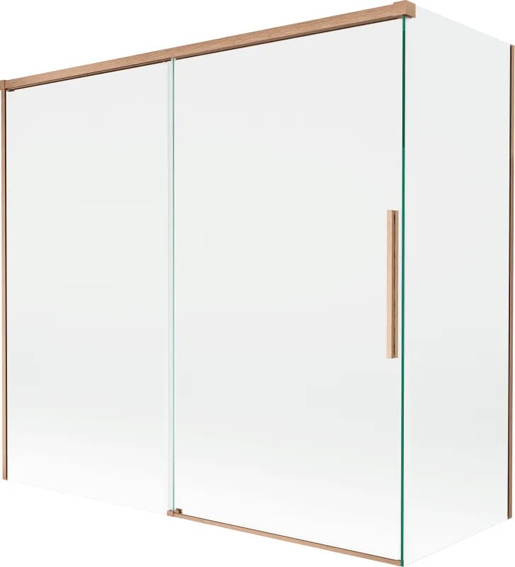 Mexen Rox, 2-krídlová posuvná vaňová zástena 170 + 75 x 150 cm, 8mm číre sklo, medený matný profil, 8C9-170-075-65-00